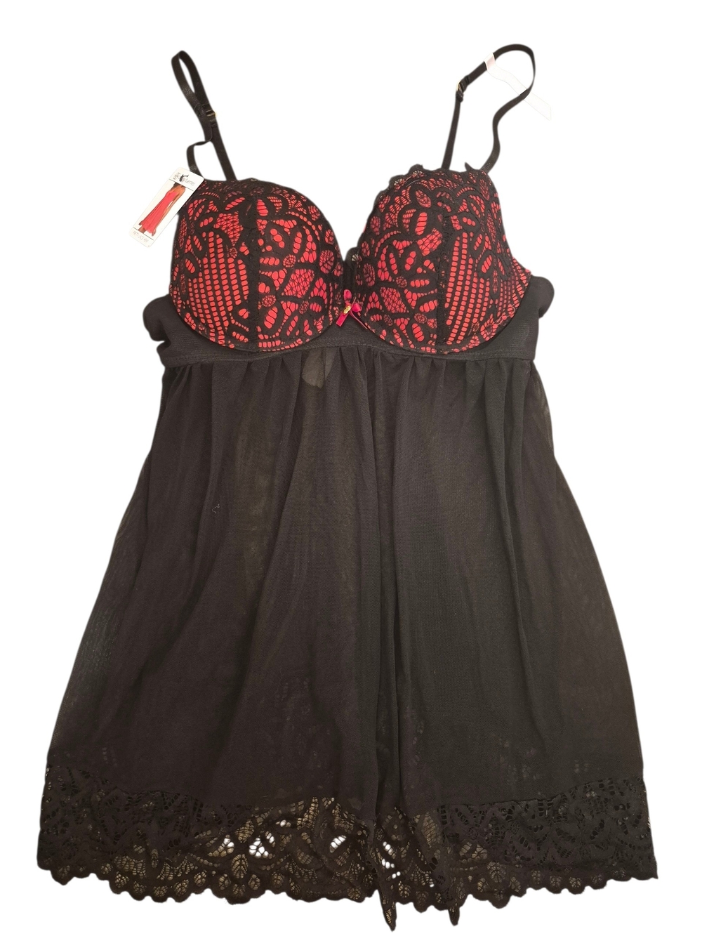 Daisy Fuentes Black Chemise with Push Up Red Lace Cups